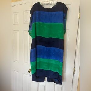 Anne Klein, vintage summer dress size 16, classic blue green and  green and navy